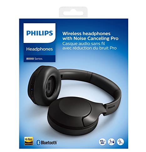 PHILIPS Wireless Headphones TAH8506BK, Sleek Design with Noise Cancelling Pro