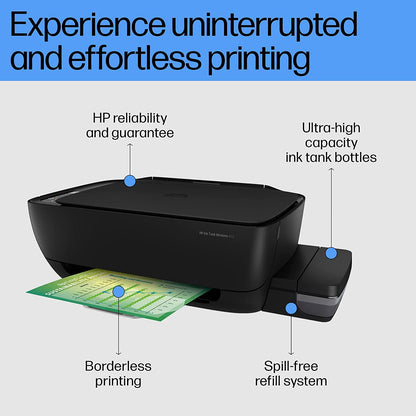 HP Ink Tank 415 All-in-one WiFi Colour Printer with Upto 6000 Black and 8000 Colour Pages Included in The Box. - Print, Scan & Copy for Office/Home (Black)