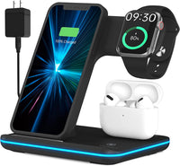 Wireless Charger 3-in-1 Charging Station 15W for AirPods 1/2/Pro/3, iPhone 14/14Pro/13,12,11,X,8 Series Devices (Black)