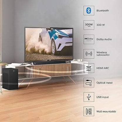 Philips Tab7305 2.1CH Bluetooth Soundbar, 300W, Black