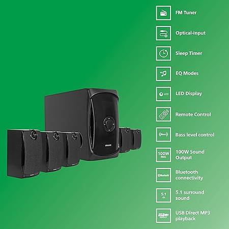Philips TAV7587 5.1 Channel Bluetooth Speaker System, 100W, Black