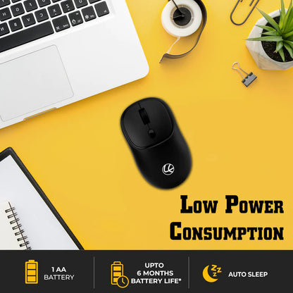 LAPCARE Safari 009 Type-C & USB Wireless Mouse | 10M Wireless Range | 2.4GHz/1600 DPI | Ambidextrous Design | Compatible With PC/Mac/Laptop (Black)