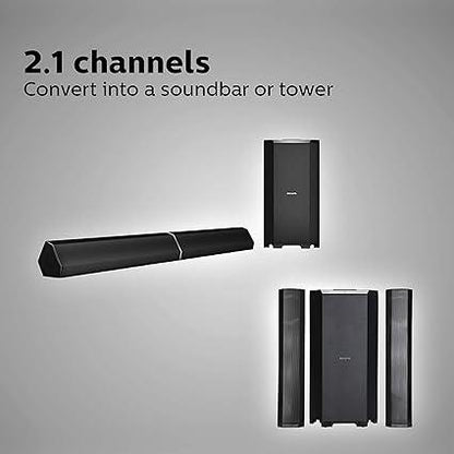 Philips Convertible Soundbar MMS8085B (80W, 2.1 Channel, Black)