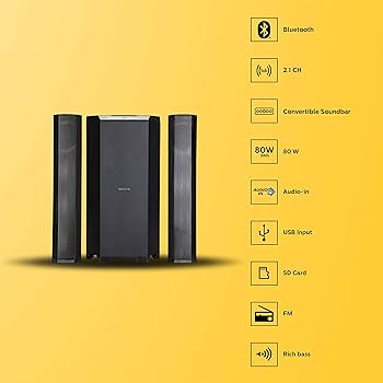 Philips MMS8090/94 80W Bluetooth Soundbar (2.1 Channel, Black)