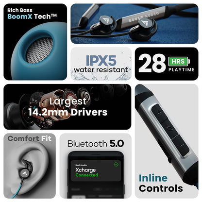 Boult Audio XCharge Wireless in Ear Bluetooth Neckband with ENC Mic, 28H Playtime, Type-C Fast Charging (Black)