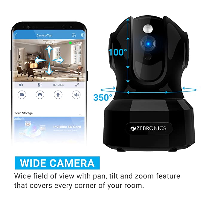 ZEBRONICS ZEB-HA2NW10M-PT-HMBB Home Security Camera Supporting Two-Way Audio Communication , Smart Tracking, FACE /Sound Detection