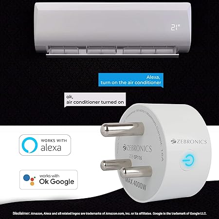 Zebronics ZEB-SP116, smart Wi-Fi plug compatible with google assistant & alexa, supports upto 16A and comes with a dedicated APP (White)