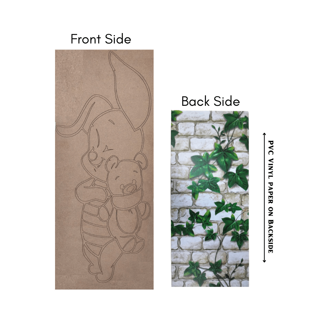Pre Marked MDF Wooden Wall Hanging For DIY Painting Cutout 4mm Thickness (18 X 8" in) Wennie the Pooh With PVC Vinyl Paper Pasted on Back Side