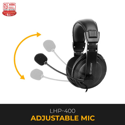 LAPCARE LHP-400 Over Ear Wired Headphone with 40 MM Driver, HD Sound,3 Way Adjustable Mic (Black)