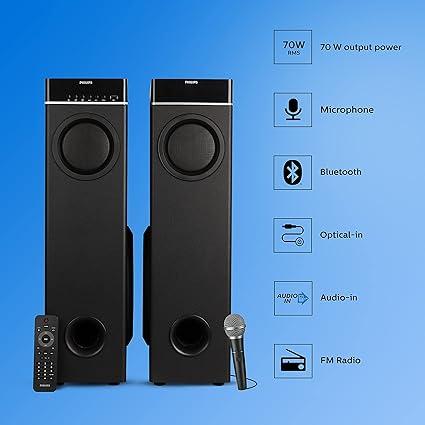 Philips Spa9070 70W Bluetooth Tower Speaker, Black