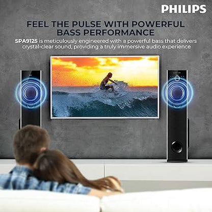 Philips Audio SPA9125 2.0CH 130W Tower Speakers with Wireless Mic, USB, AUX, FM & Karaoke
