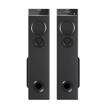 Philips Audio SPA9085 2.0CH 100W Tower Speakers with Wireless Microphone, USB, AUX, FM, & Karaoke