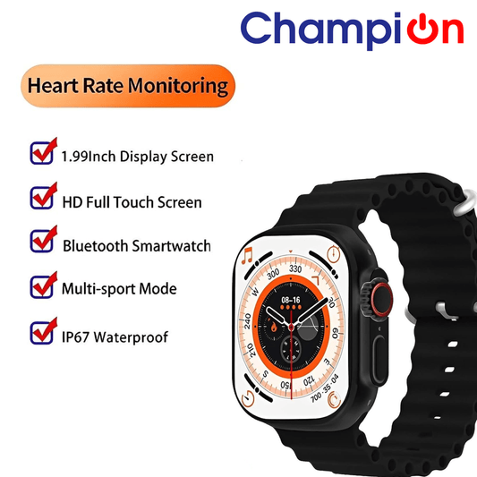 Champion T800 Ultra Watch Series 8 Bluetooth Calling with Voice Assistant SmartWatch (Black)