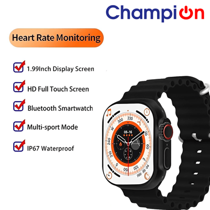 Champion T800 Ultra Watch Series 8 Bluetooth Calling with Voice Assistant SmartWatch (Black)
