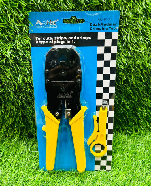 Dual Modular 3-IN-1 Crimping Tool AD-613 Manual Crimper for RJ45, RJ11, and RJ12 Connectors