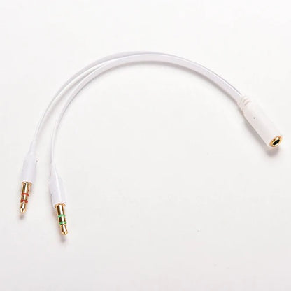 Audio Spliter Cable 3.5 mm for Computer 2 Male to 1 Female 3.5mm Headphone Mic Audio (White)