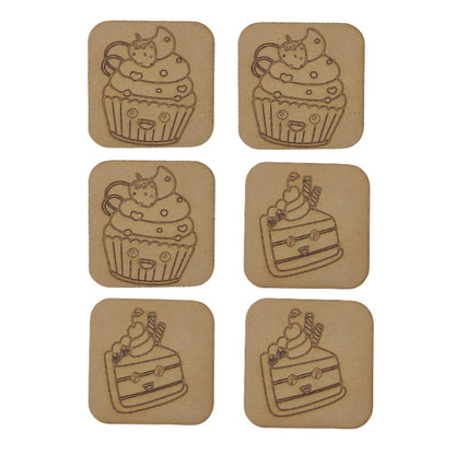 Pre Marked MDF Wooden Coaster For DIY Painting 3mm Thickness (10.16 X 10.16)cm 4X4 Inch (Pack of 6) Candy Cake