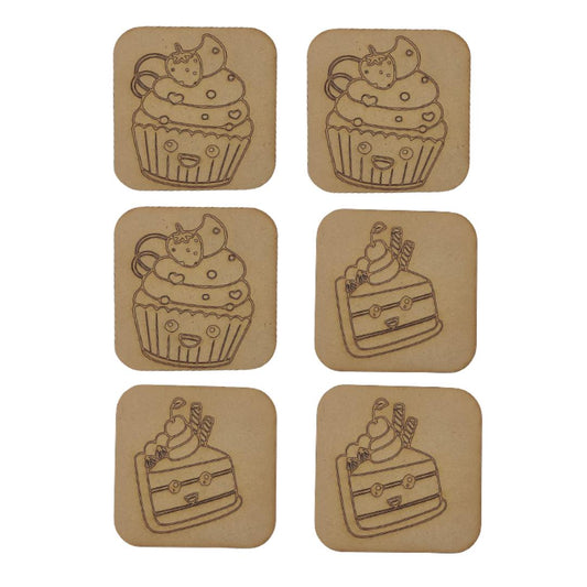 Pre Marked MDF Wooden Coaster For DIY Painting 3mm Thickness (10.16 X 10.16)cm 4X4 Inch (Pack of 6) Candy Cake