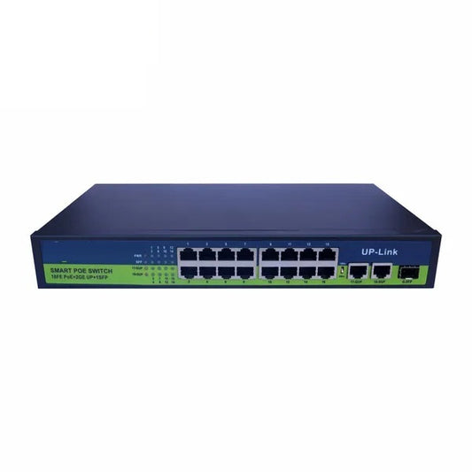 Ai Poe (16Fe+2Ge+1Sfp) Over Ethernet Switch 2 Port Uplink Giga, 802.3Af/At Poe+100Mbps, 400W Built-In Power, Extend To 250Meter, Unmanaged Metal Plug And Play-In Power, Extend To 250Meter, Unmanaged Metal Plug And Play