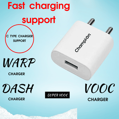Champion 12W 5V/2.4A Single USB Port Mobile Charger with Type-C Cable Combo | Fast Charging For Android Devices (Pack Of 20 Pcs)