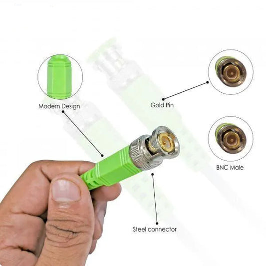 BNC Cable (Coxial) with Copper Wire Molded for CCTV Surveillance Camera | (Gold) - (Pack of 10Unit)