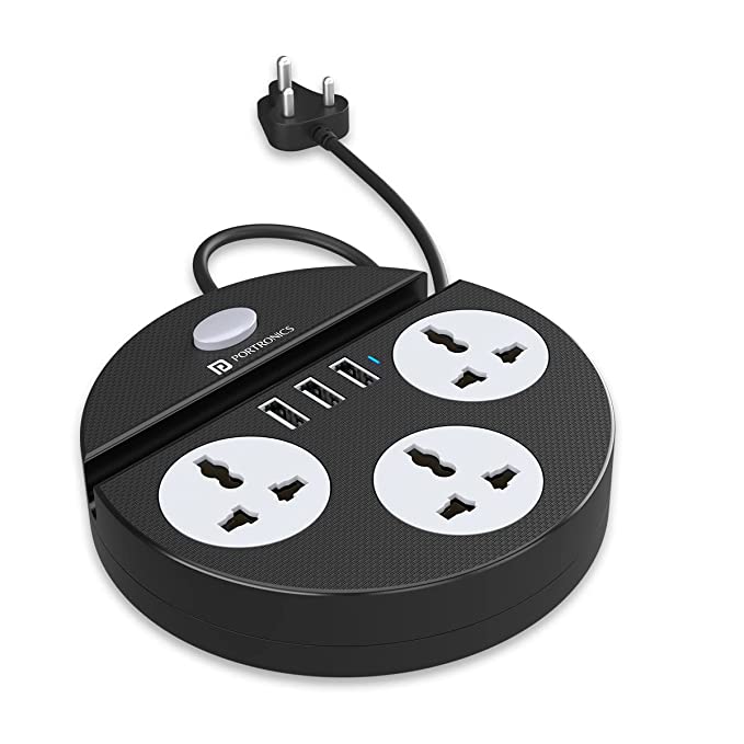 Portronics Power Plate 5 1500W Power Converter with USB Charger & Mobile Holder 3AC Socket + 3USB Ports I 1.5 m Cord Length