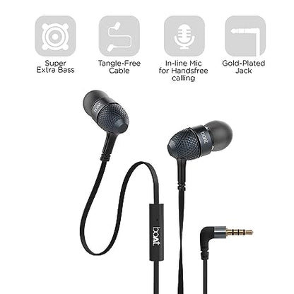 boAt Bassheads 220 Wired in Ear Earphones with Inline Mic (Black)