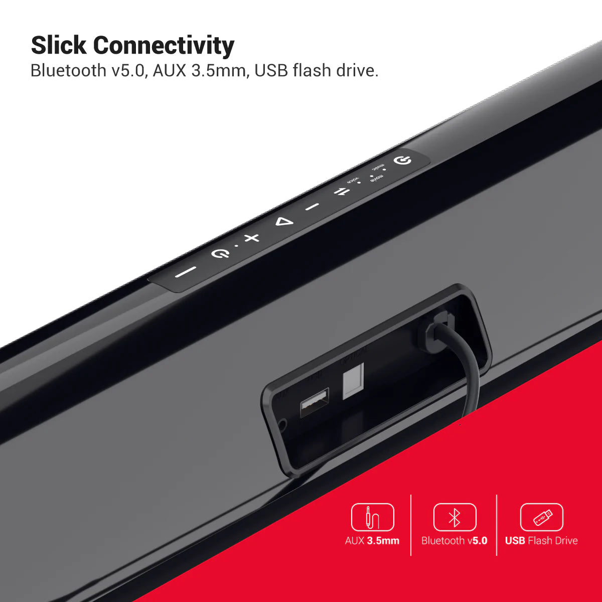 Portronics Sound Slick 7 50W Wireless Soundbar with Aux in 3.5 mm in-Built Power Cable