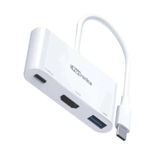Portronics C-Konnect Type C to HDMI Adapter(3-in-1),Multiport 100W PD Charging Port for Laptop,MacBook(White)