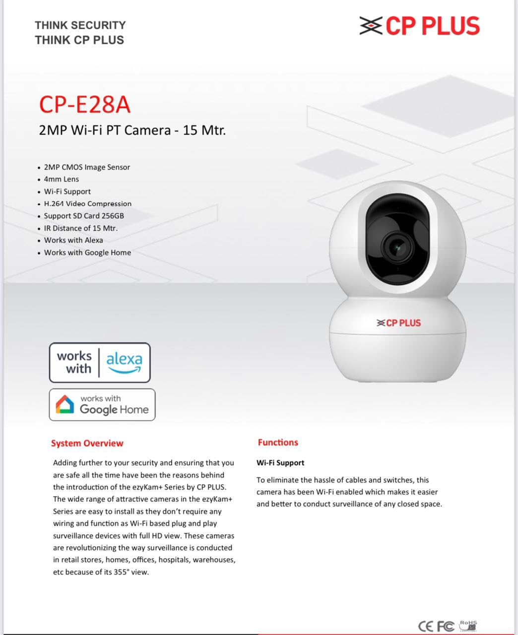 CP PLUS CP-E28A 2MP Full HD PT Smart Wi-Fi Camera with 2 Way Talk & Motion Tracking