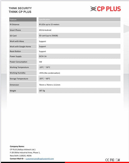 CP PLUS CP-E28A 2MP Full HD PT Smart Wi-Fi Camera with 2 Way Talk & Motion Tracking