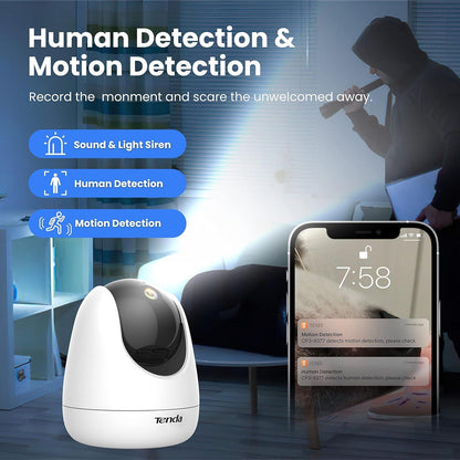Tenda CP3 Security Tilt Smart Camera,360Â° Vision,1080P HD, Motion Detection, Two-Way Audio, Wireless (White)