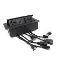 Multifunction Conference Table Connectivity and Data Box Pop Up Box/Cable Cubby with HDMI, VGA, Audio, LAN and Power Ports (Black)
