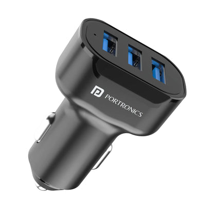 Portronics Car Power 11 Car Charger 17W with Triple USB Port, 3.4A Total Output, Compatible with Most Cars (Black)
