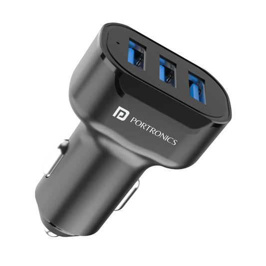 Portronics Car Power 11 Car Charger 17W with Triple USB Port, 3.4A Total Output, Compatible with Most Cars (Black)