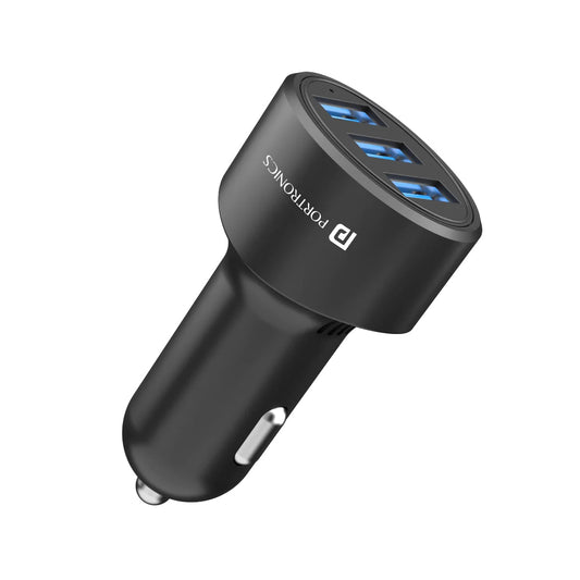 Portronics 12 Car Charger with 17W Total Output, Triple USB Port, 3.4A Compatible with Most Cars(Black)