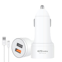 Portronics CarPower QC POR-1004 Dual Port Car Charger with Quick Charge 3.0 Port, a USB Port + Free 1M Micro USB Cable, White
