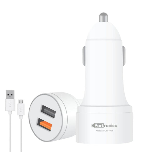 Portronics CarPower QC POR-1004 Dual Port Car Charger with Quick Charge 3.0 Port, a USB Port + Free 1M Micro USB Cable, White