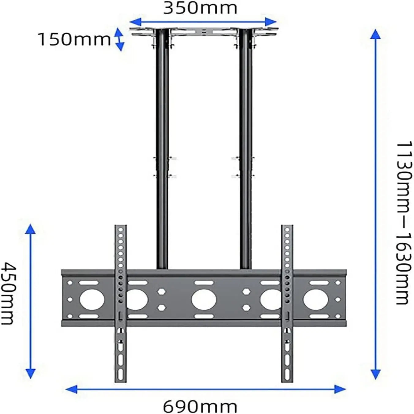 TV Mount Bracket Heavy Duty Ceiling for 40"(101.6)cm– 90" (228.6)cm TVs | 45° Tilt | 60Kg Load Capacity | Metal Ceiling Mount Stand