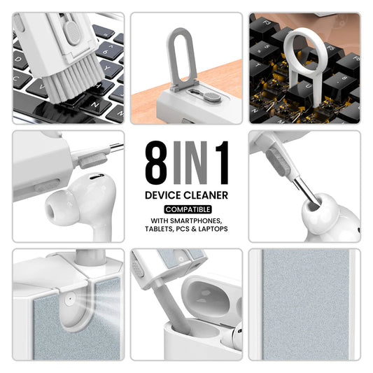 Portronics Clean M Multifunctional 8-in-1 Gadget Cleaning Kit with Mobile Holder for Smartphone, Tablet, Laptop etc..(White)