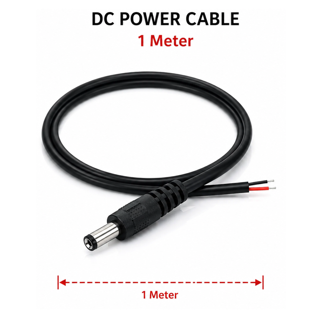DC Power Cable (2.1 x 5.5)mm – Male Plug Power Cord for CCTV, Router & LED Devices - 1 Mtr