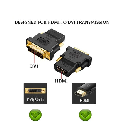 DVI-D to HDMI Adapter | 24+1 Male to HDMI Female | Gold-Plated High-Speed 1080P Converter