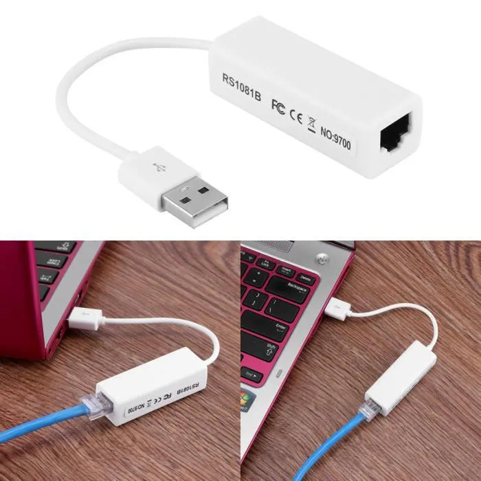 USB 2.0 to Lan Adapter, upto 10/100 Ethernet Network Internet LAN RJ45 Adapter Replacement for Desktop Laptop (White)