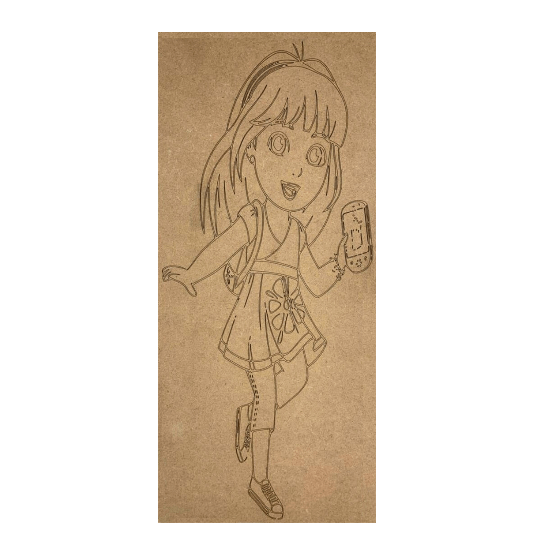 Pre Marked MDF Wooden Wall Hanging For DIY Painting Cutout 4mm Thickness (18 X 8" in) Dora the Explorer