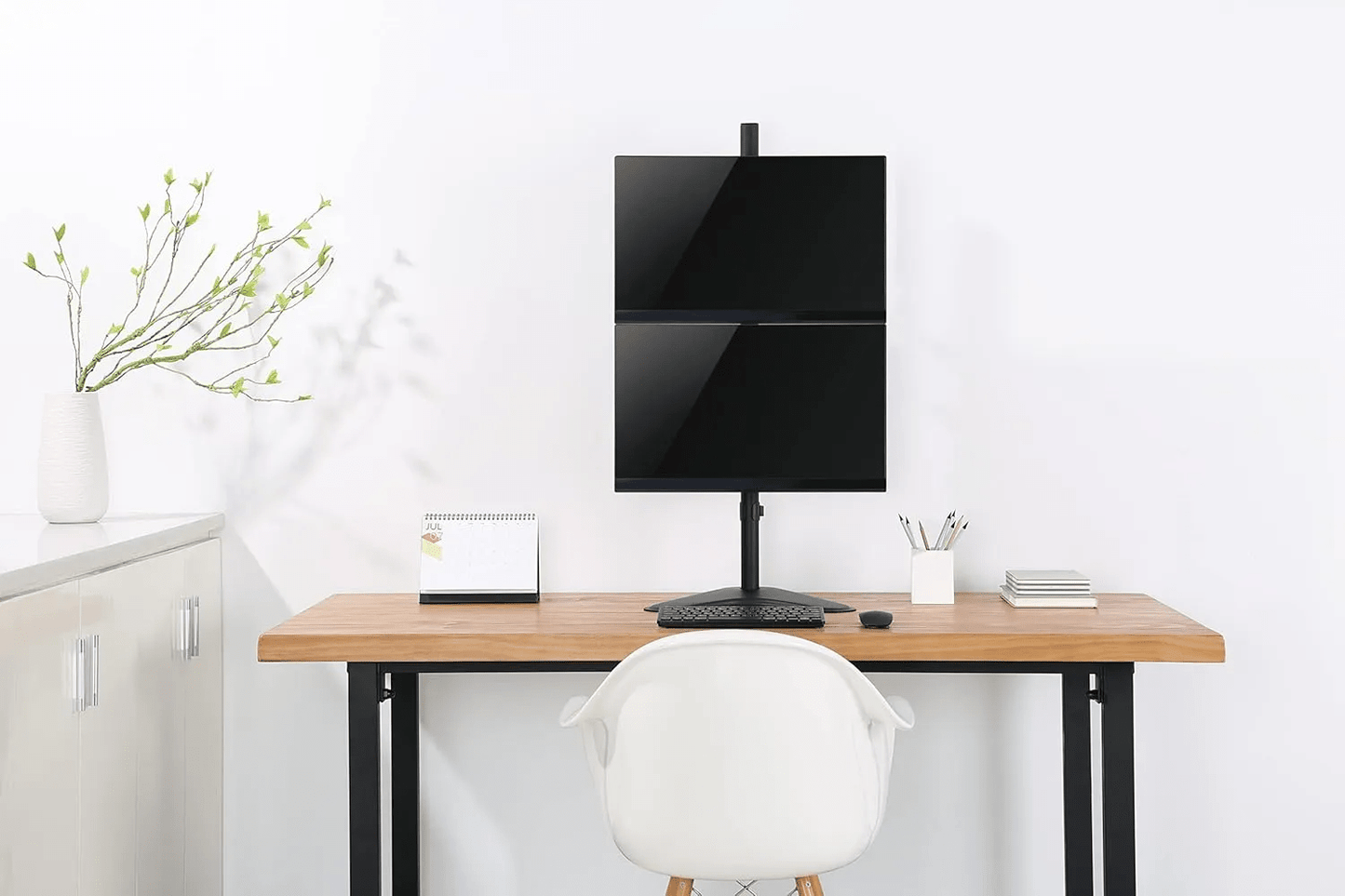 LED Dual Monitor Desk Stand 13''(33.02cm) 32''(81.28cm) Screen Support with Adjustable Arms & Straight Base for Ergonomic Viewing