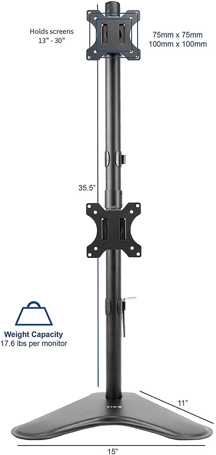LED Dual Monitor Desk Stand 13''(33.02cm) 32''(81.28cm) Screen Support with Adjustable Arms & Straight Base for Ergonomic Viewing