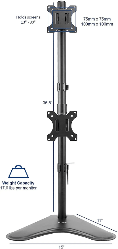 LED Dual Monitor Desk Stand 13''(33.02cm) 32''(81.28cm) Screen Support with Adjustable Arms & Straight Base for Ergonomic Viewing