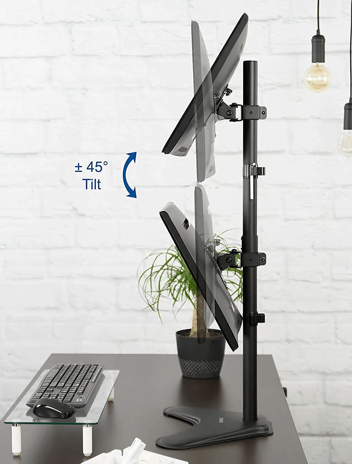 LED Dual Monitor Desk Stand 13''(33.02cm) 32''(81.28cm) Screen Support with Adjustable Arms & Straight Base for Ergonomic Viewing