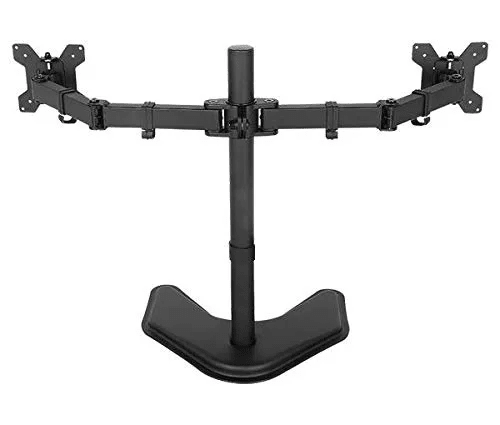 Dual Screen Monitor Stand Free Standing Horizontal Base Mount for Two 27'' (68.58cm) Displays | Adjustable Arms & Cable Management