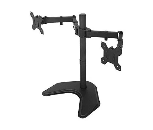 Dual Screen Monitor Stand Free Standing Horizontal Base Mount for Two 27'' (68.58cm) Displays | Adjustable Arms & Cable Management